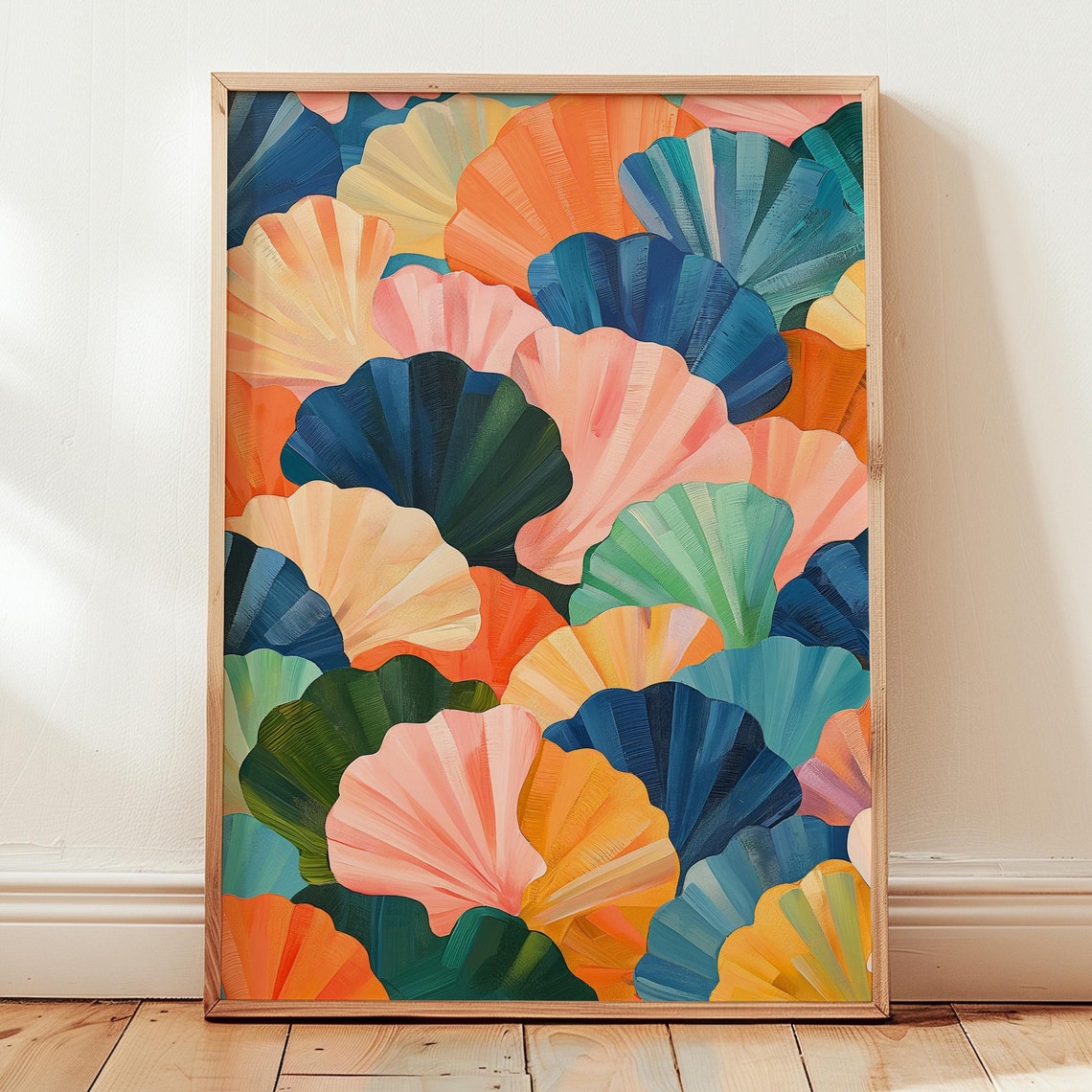 Colorful Scallop Seashell Collage Coastal Beach House Poster