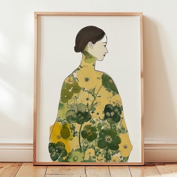 Botanical Woman Art Print Japandi Japanese Decor