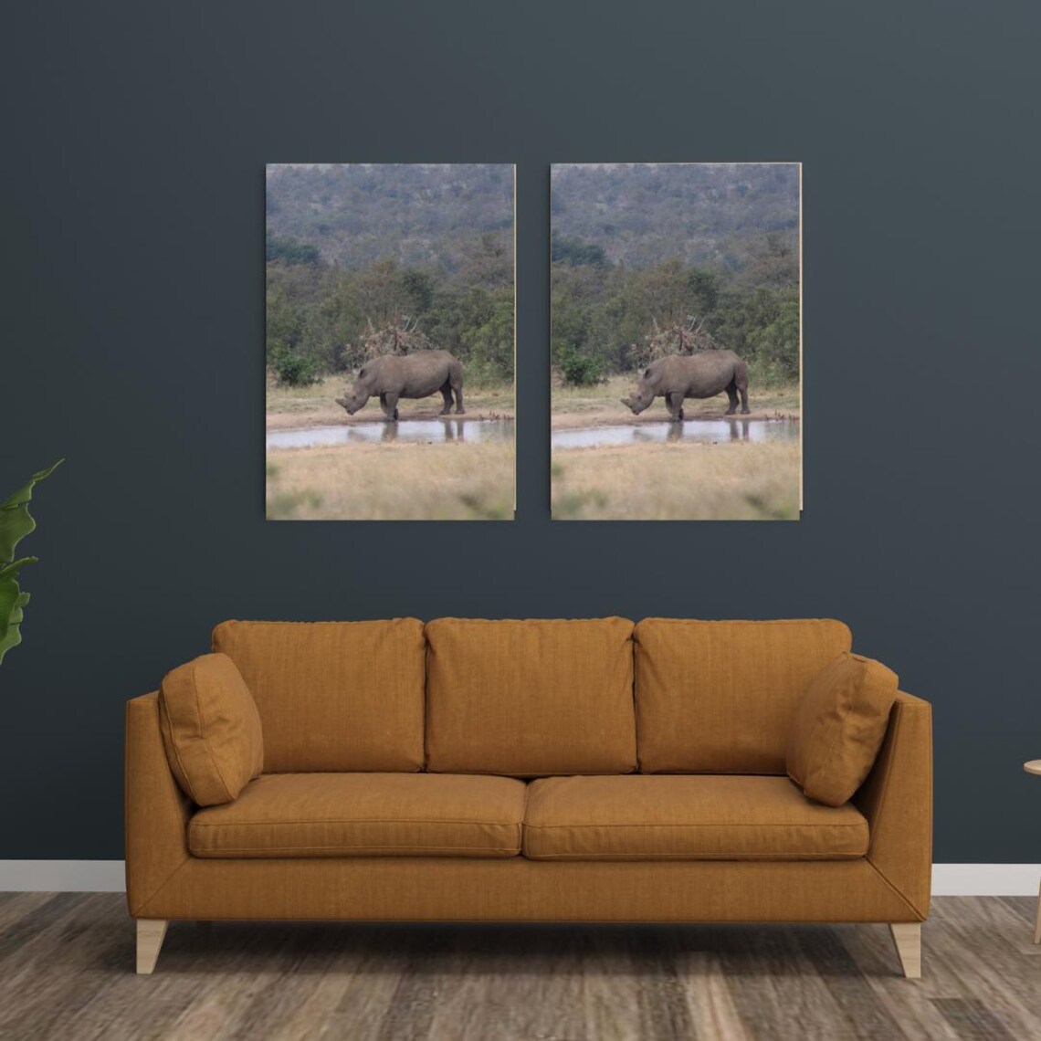 Rhino Drinking at an African Waterhole Safari Wildlife Photo Poster - Image 3