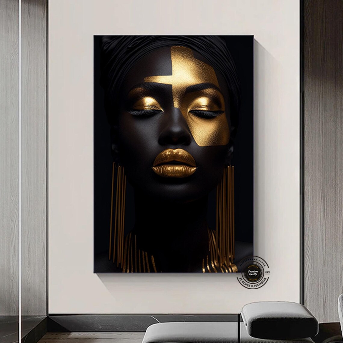 Striking Black Gold African Queen Beauty Portrait Art Poster