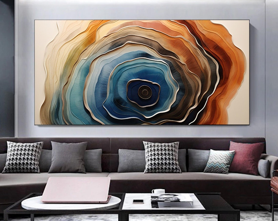Abstract Agate Geode Swirl Blue Terracotta Modern Style Wall Art