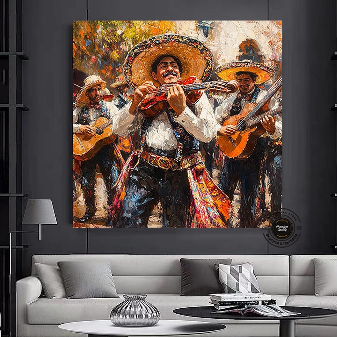 Mariachi Band Sombreros Violin Guitar Festive Music Art Poster