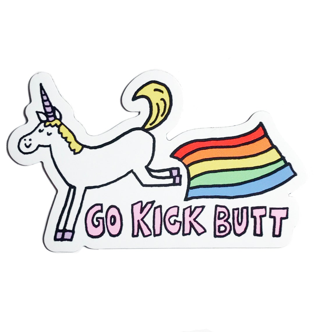 Go Kick Butt Rainbow Trail Unicorn Cartoon Sticker Art Poster