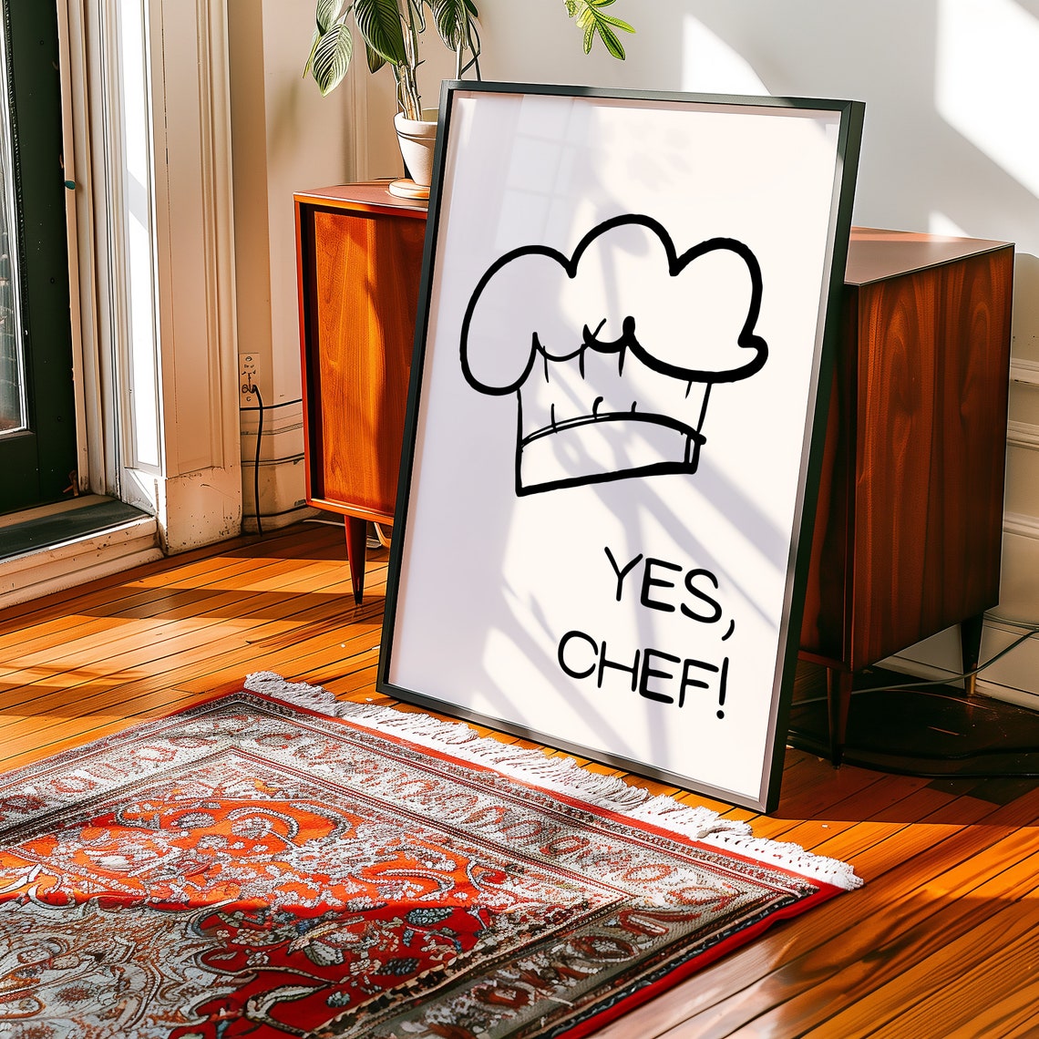 Yes Chef Funny Chef Hat Line Art Modern Kitchen Decor Wall Poster - Image 2