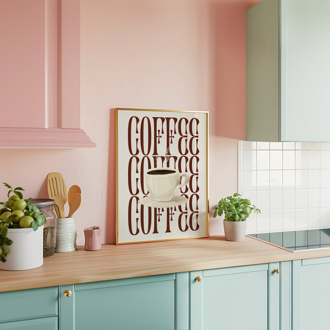 Coffee Repeated Typography With Cream Coffee Cup Sketch Poster - Image 2