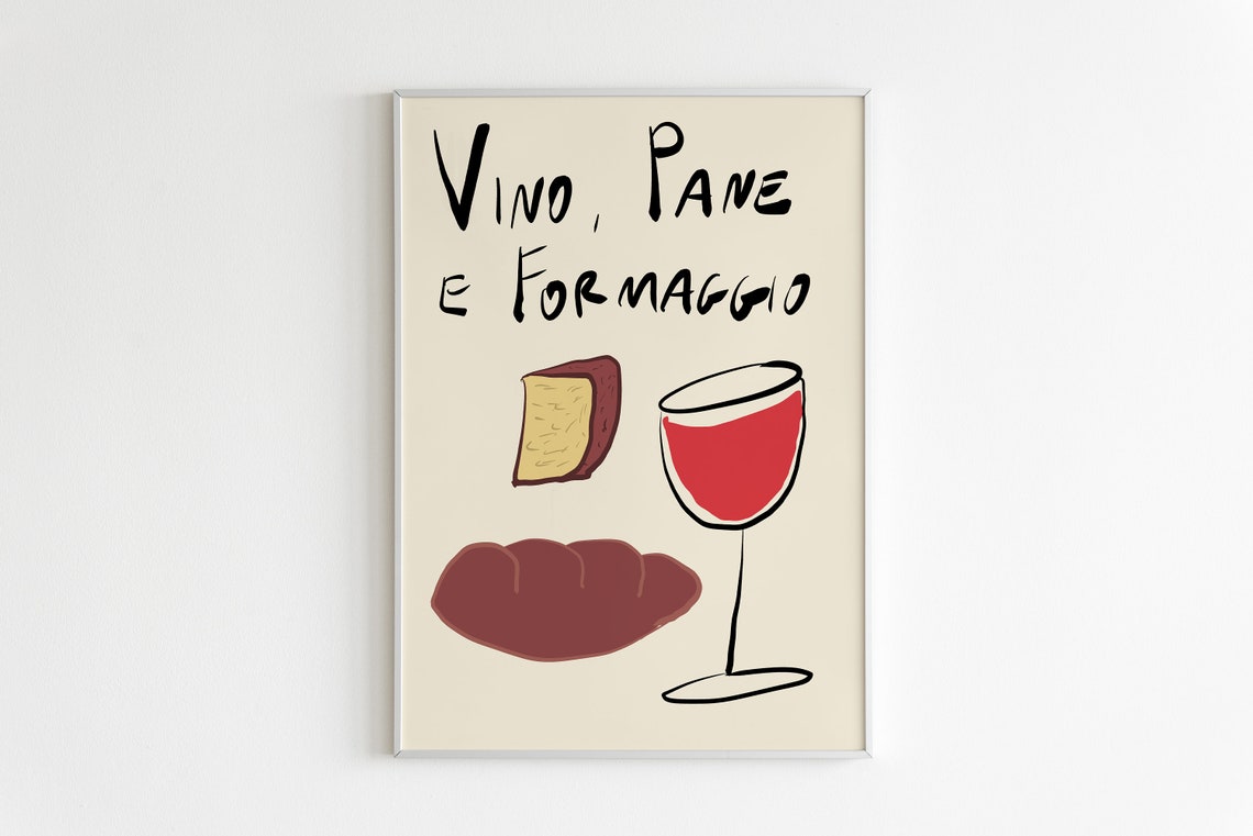 Vino Pane E Formaggio Italian Wine Cheese Bread Kitchen Poster - Image 2