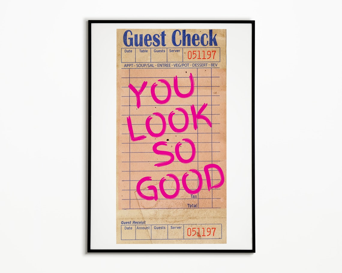 You Look So Good Guest Check Trendy Retro Pink Kitchen Poster - Image 2