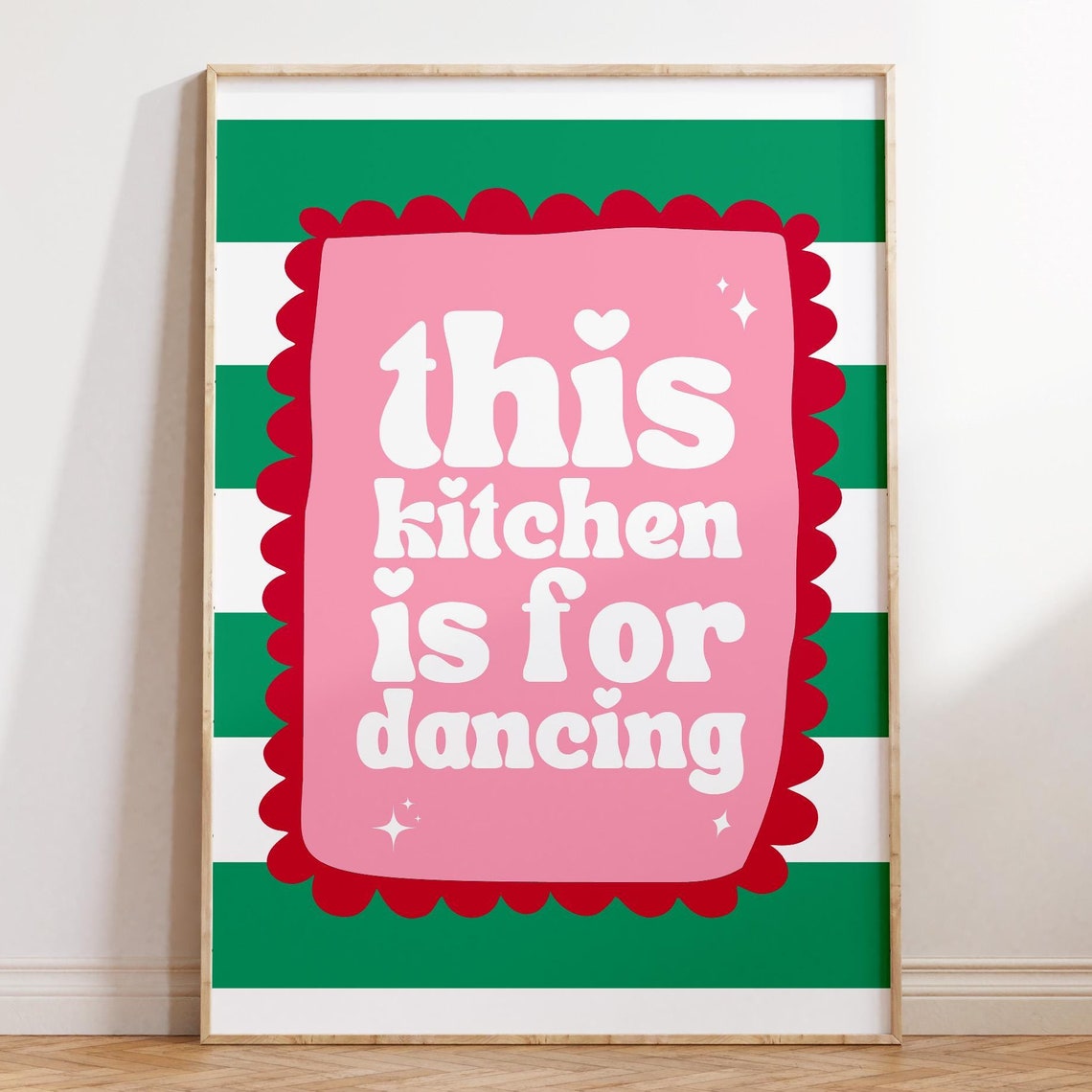 This Kitchen Is For Dancing Pink Retro Kitchen Quote Art Poster