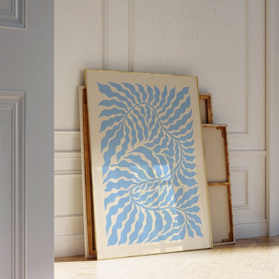 Light Blue Abstract Botanical Leaf Scandi Organic Minimalist Wall Art