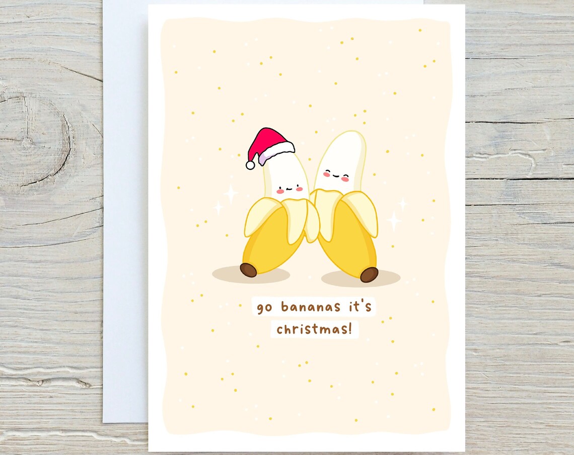 Kawaii Banana Christmas Pun Poster with Santa Hat Go Bananas