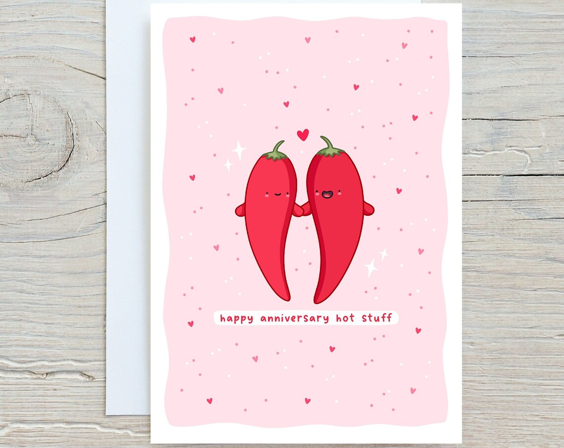 Happy Anniversary Hot Stuff Card Funny Pun Anniversary Card Punny Kawaii