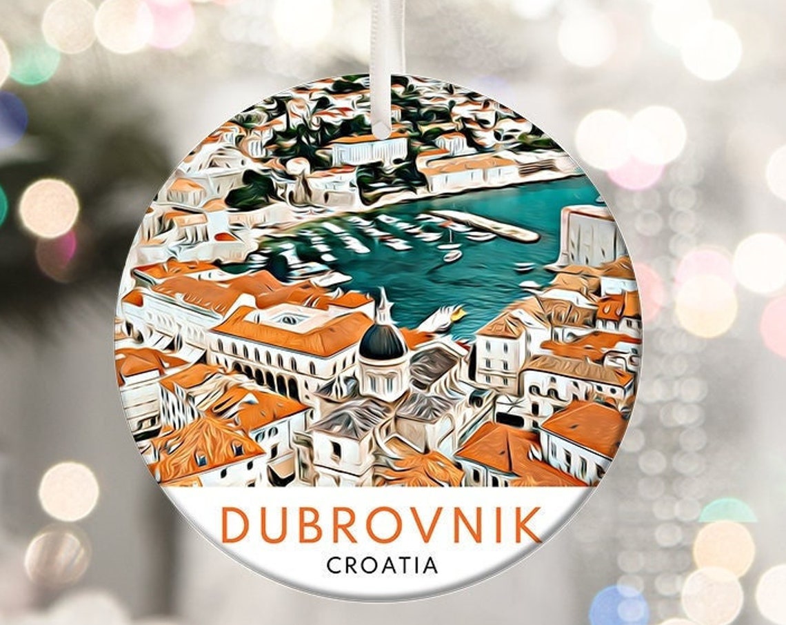 Dubrovnik Croatia Harbor Old Town Round Christmas Ornament Art Print