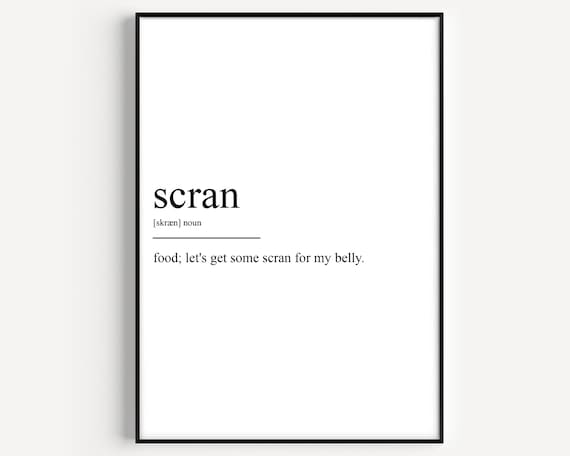 Funny Scran British Slang Word For Food Definition Quote Poster