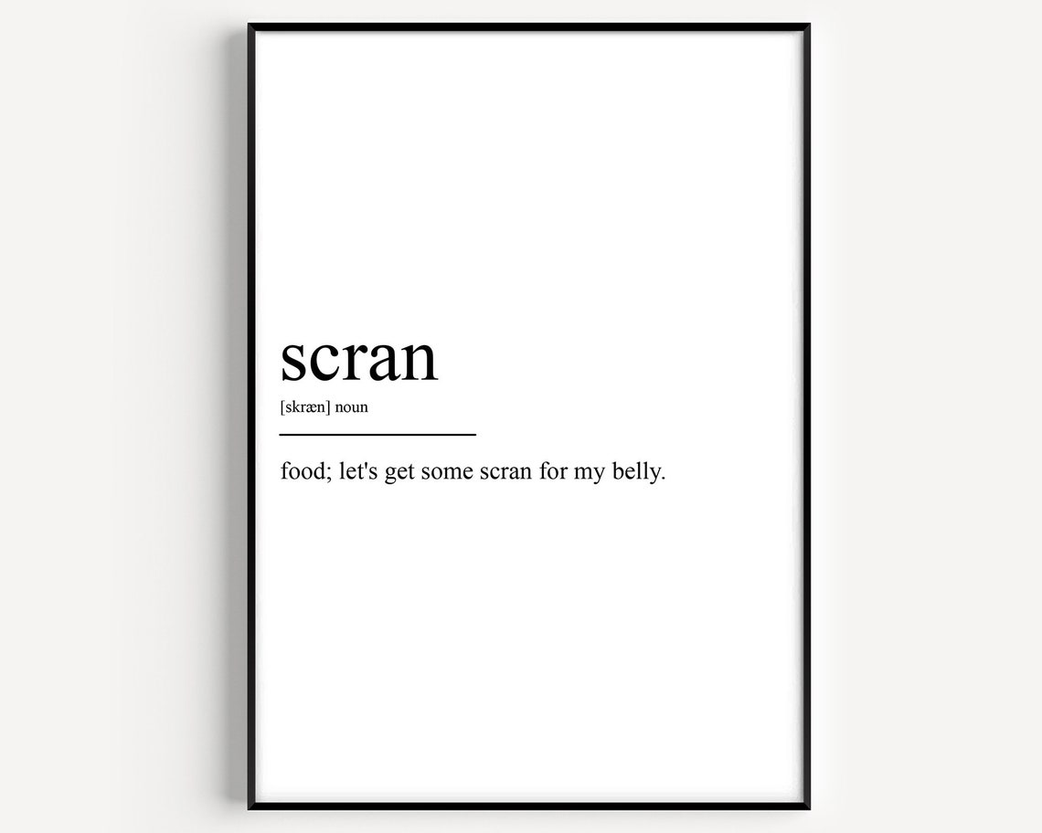 Funny Scran British Slang Word For Food Definition Quote Poster