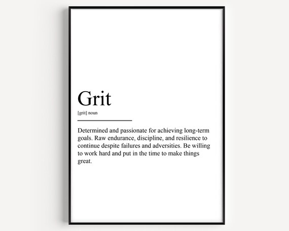 Grit Definition Print Motivational Discipline Black and White Typography