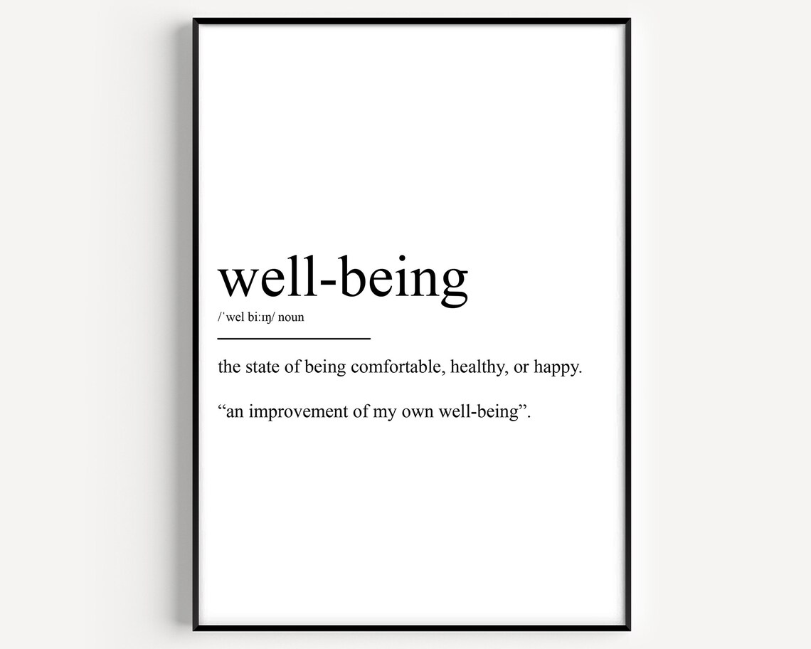 Wellbeing Definition Art Print, Typography Quote