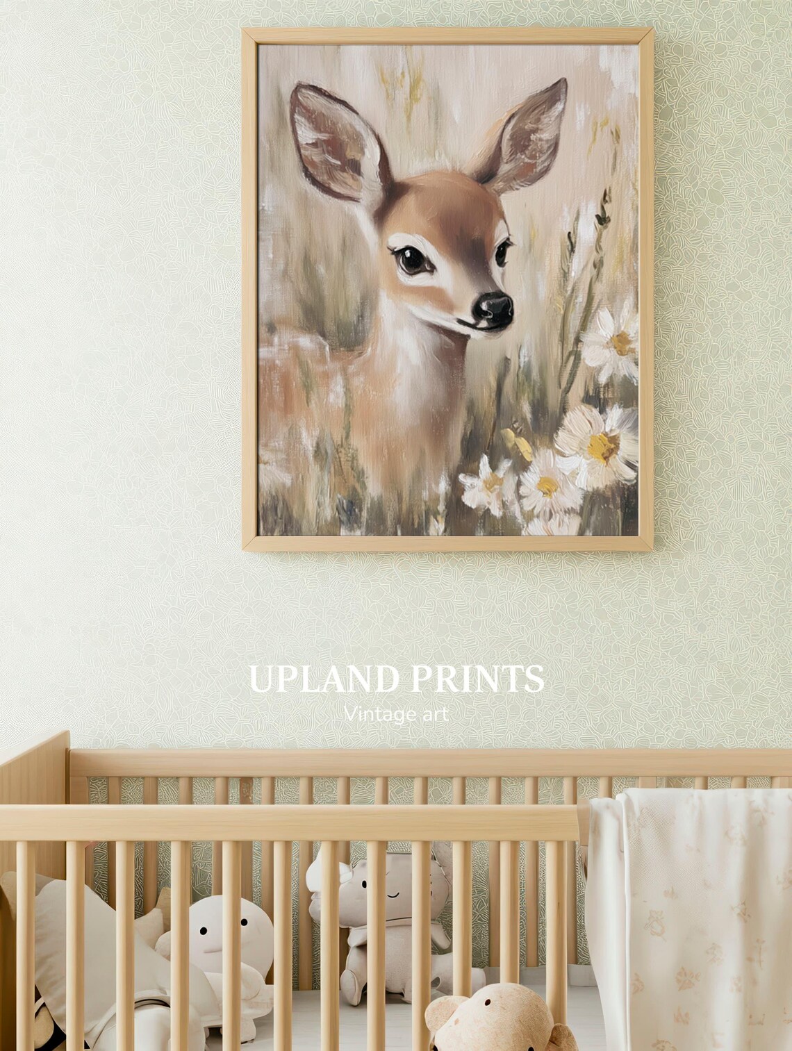 Baby Deer Fawn Among Daisies Soft Neutral Nursery Wildlife Art Poster - Image 3