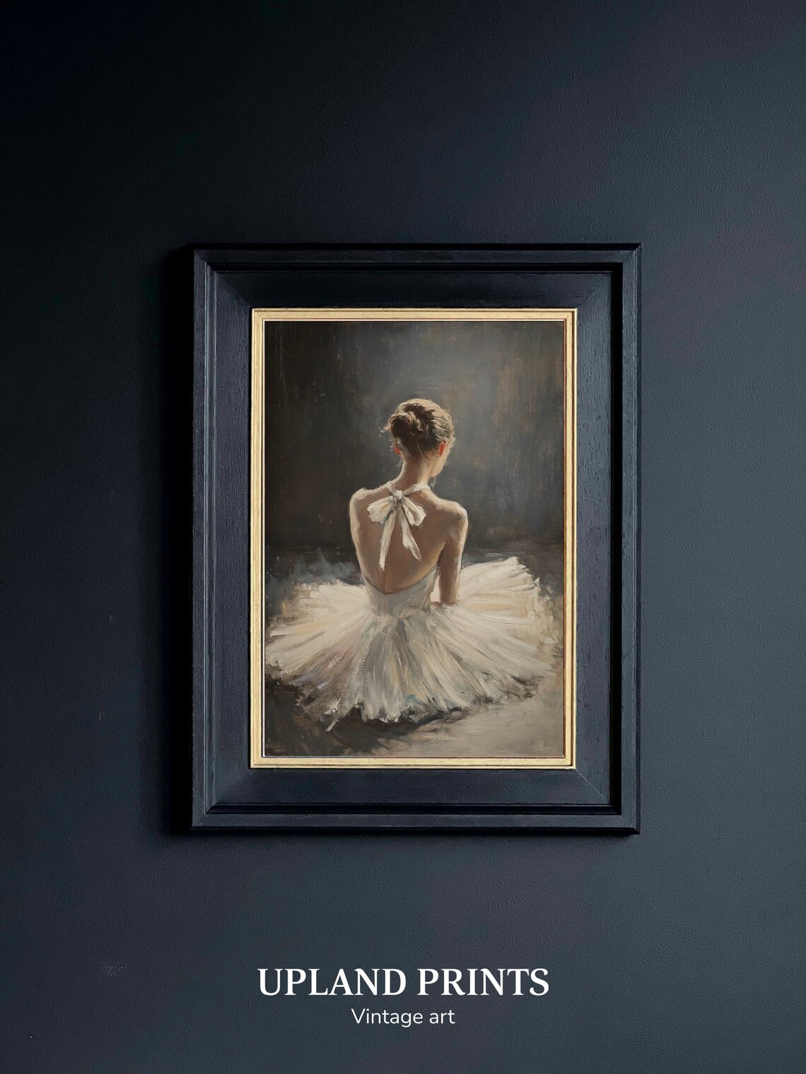 Seated Ballerina In White Tutu From Behind Moody Dancer Painting Poster - Image 3