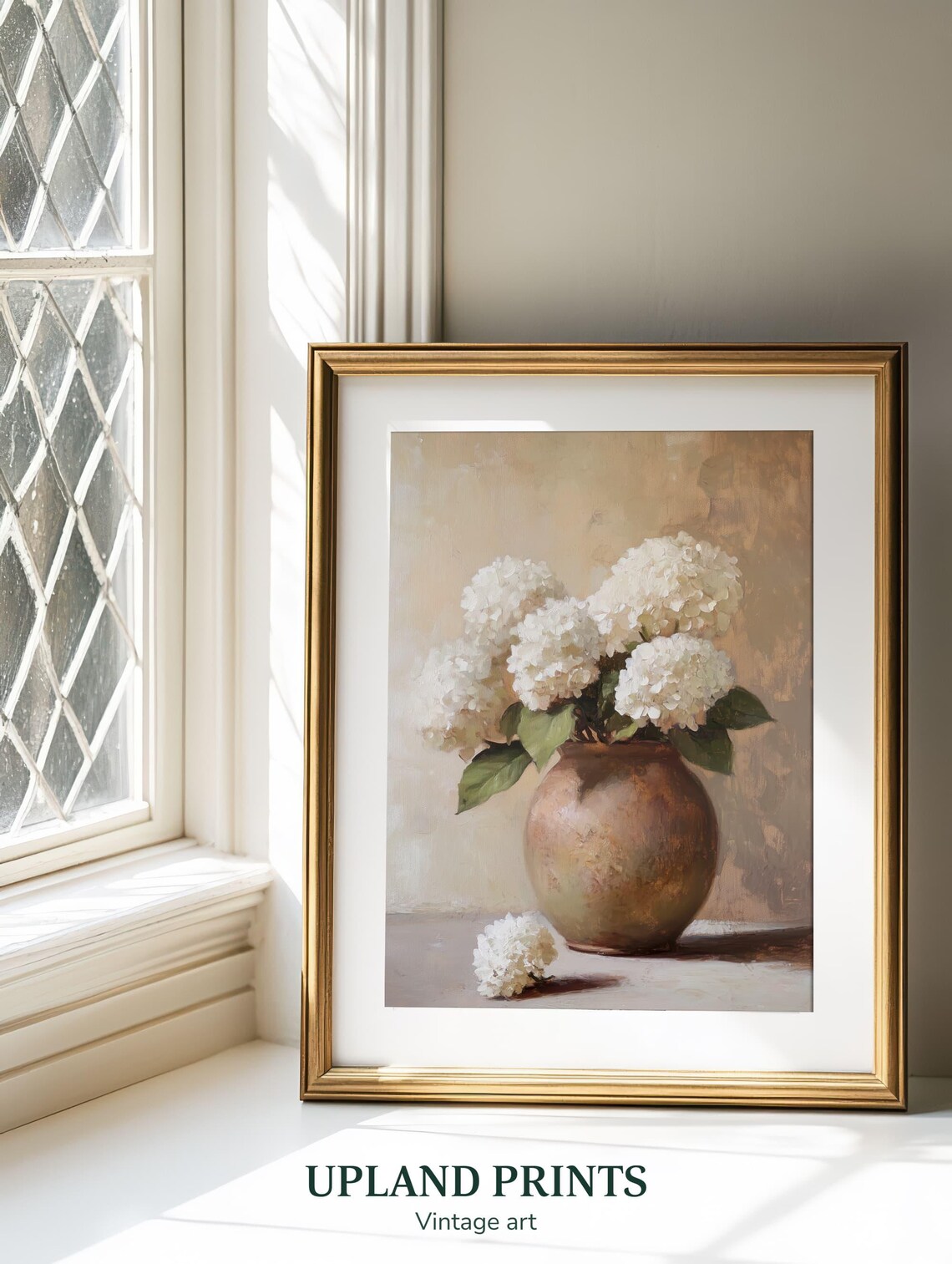 White Hydrangea Art Print, Neutral Farmhouse Floral - Image 2