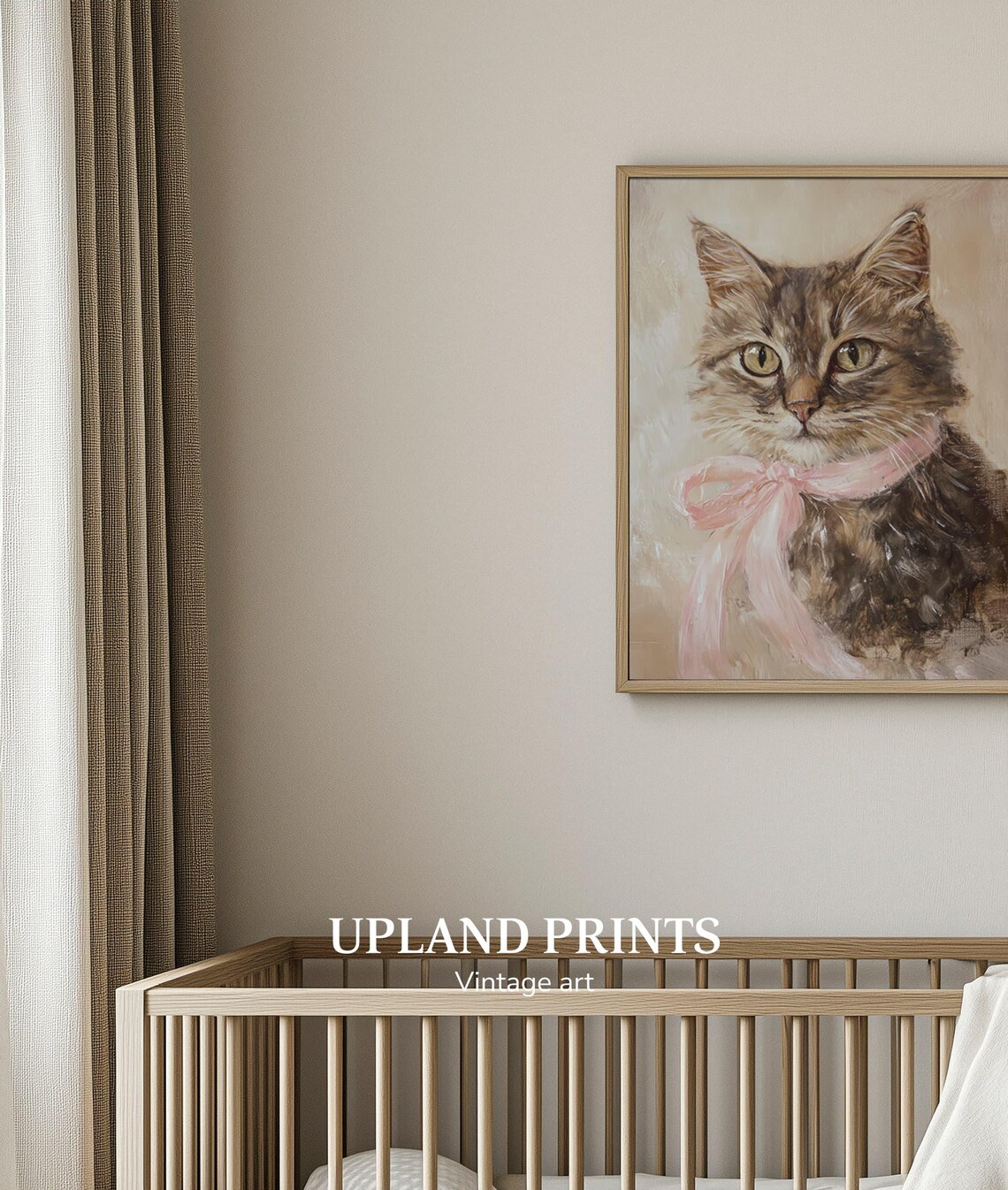 Tabby Cat With Pink Bow Soft Pastel Vintage Feline Portrait Art Poster - Image 3