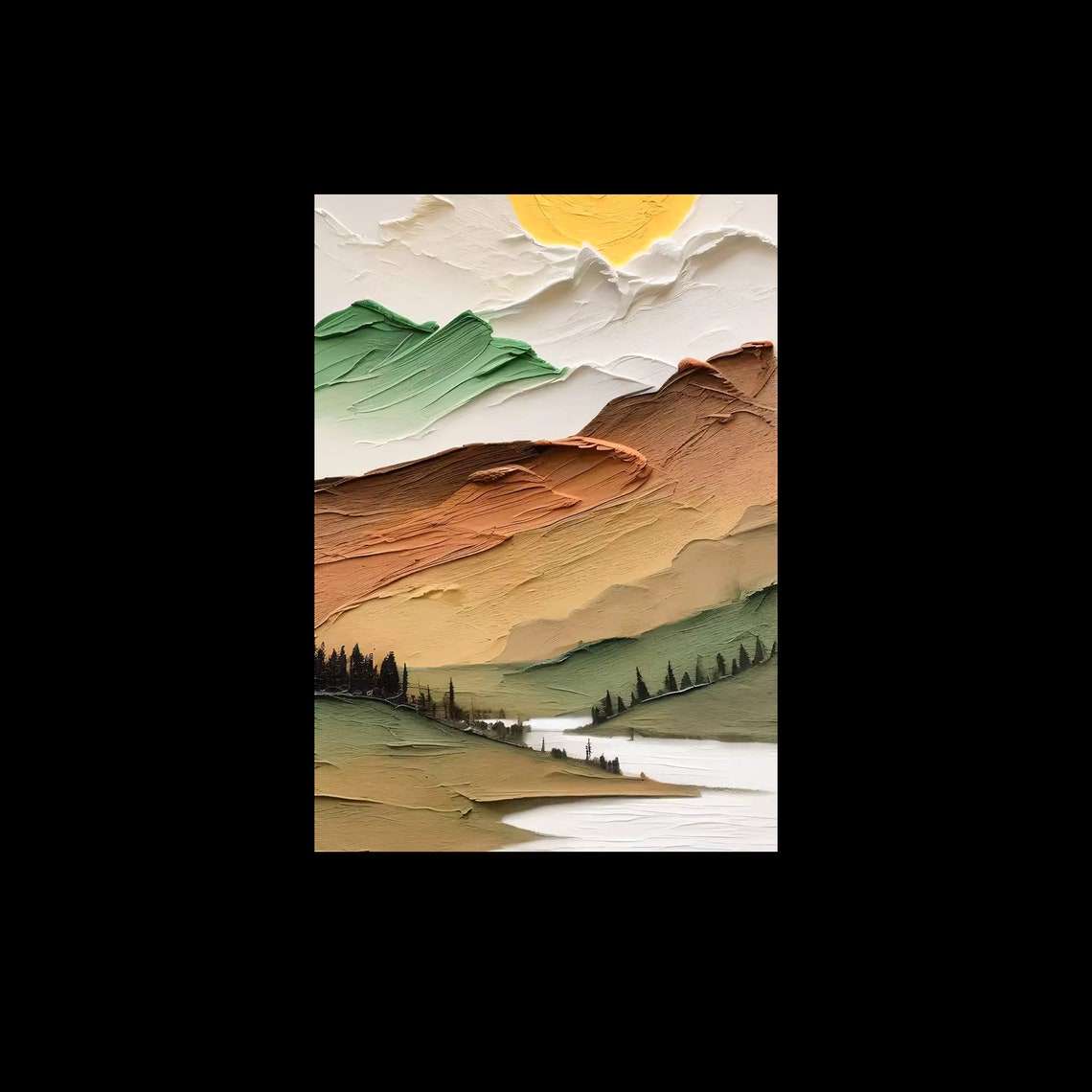 Abstract Layered Mountain Landscape With Lake And Pine Trees Poster - Image 2