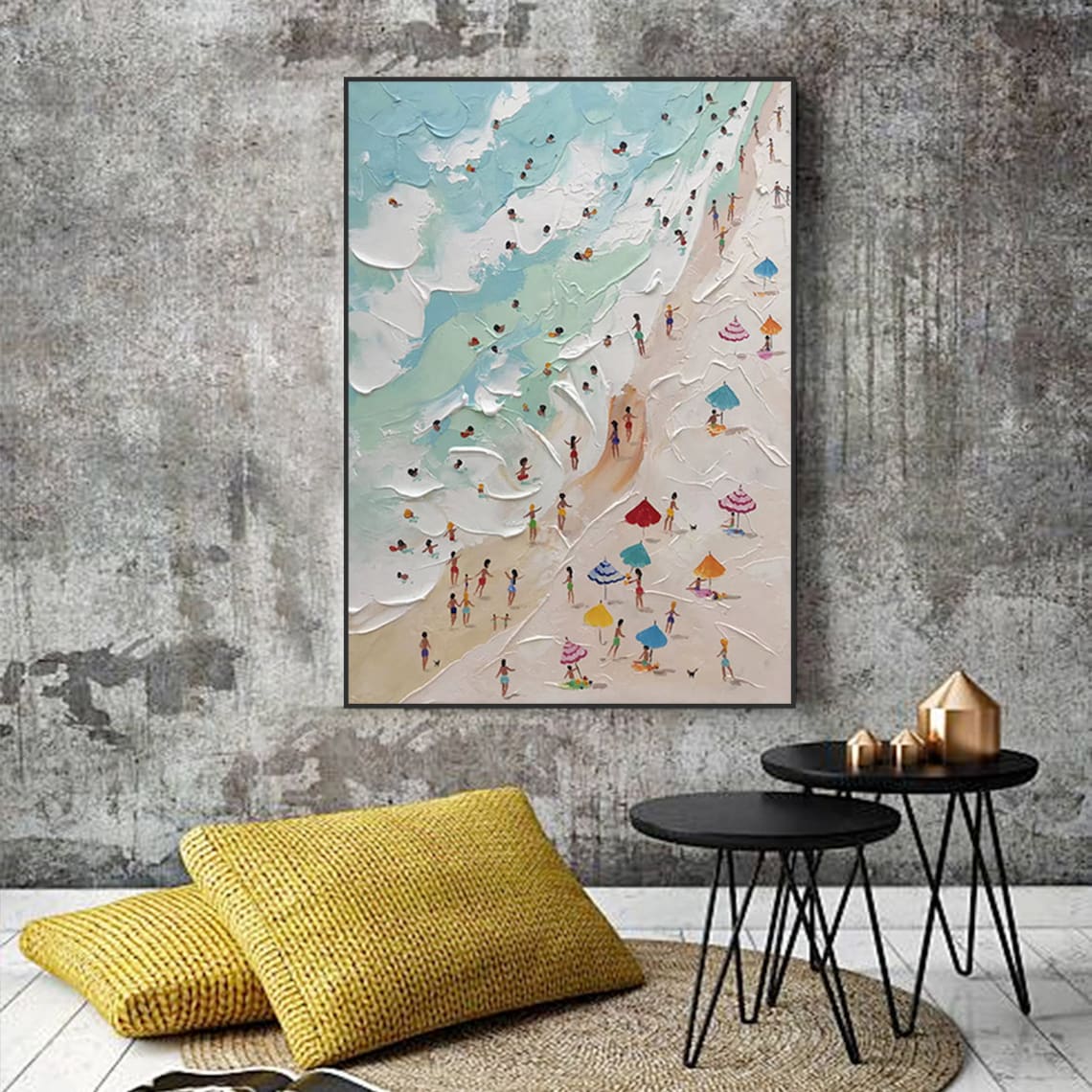 Happy Coast Swimming Painting, Summer Shore Scene Art Print - Image 3