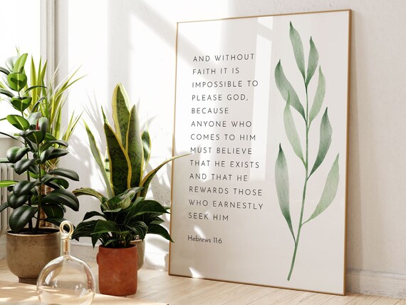 Hebrews 11:6 Without Faith Bible Verse Watercolor Leaf Poster