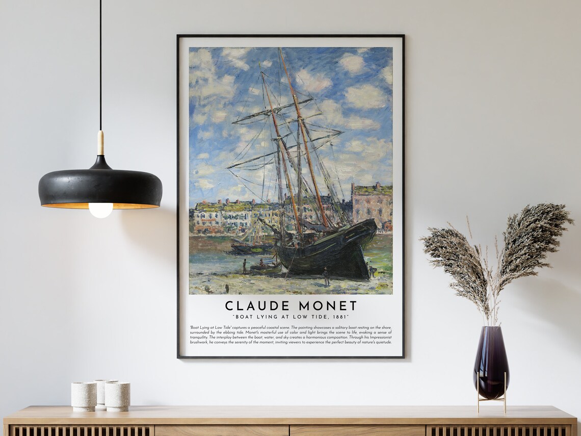 Claude Monet Boat Lying at Low Tide 1881 Framed Exhibition Poster - Image 3