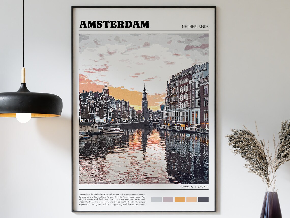 Amsterdam Retro Travel Poster, City Photo Art