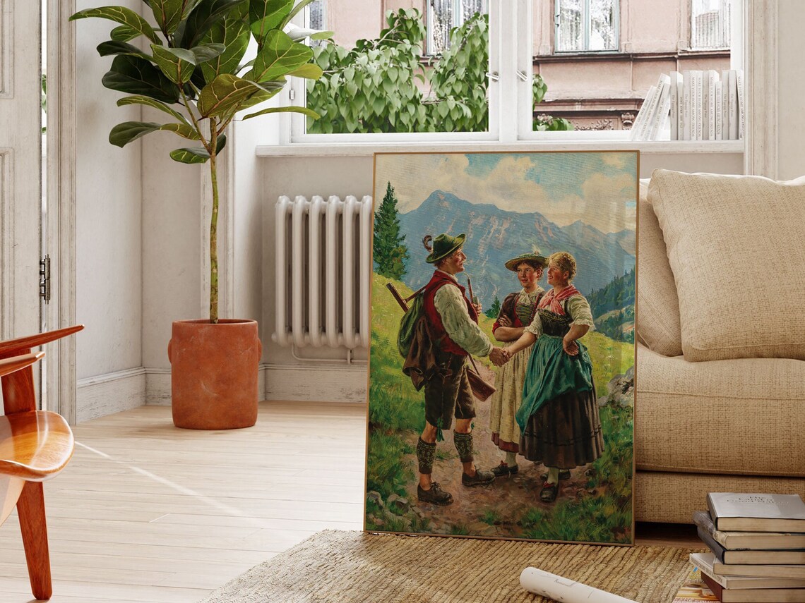 Vintage Alpine Greeting Painting Bavarian Mountain Scene Art Print - Image 3
