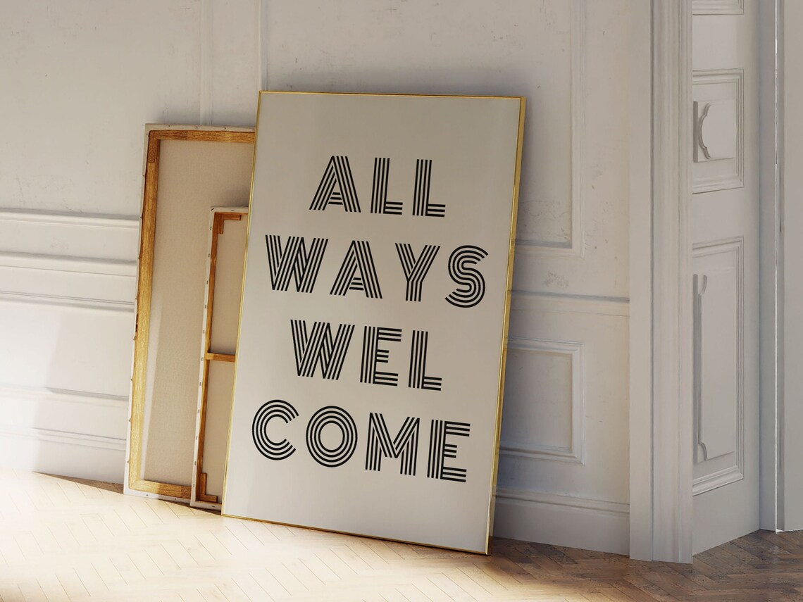 Allways Welcome Print Print Retro Wall Decor Large Art Monochrome Poster Typography Poster - Image 3