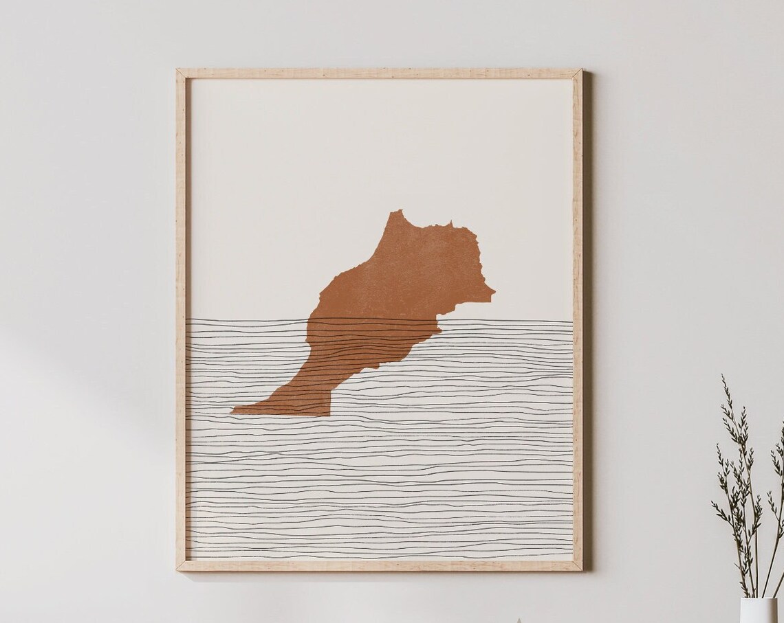Morocco Boho Travel Poster, Map Silhouette