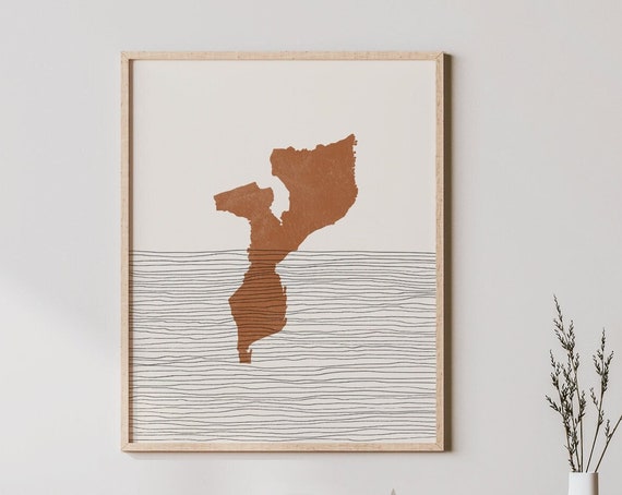 Mozambique Print Boho Wall Art And Decor Country Travel Poster Map Silhouette