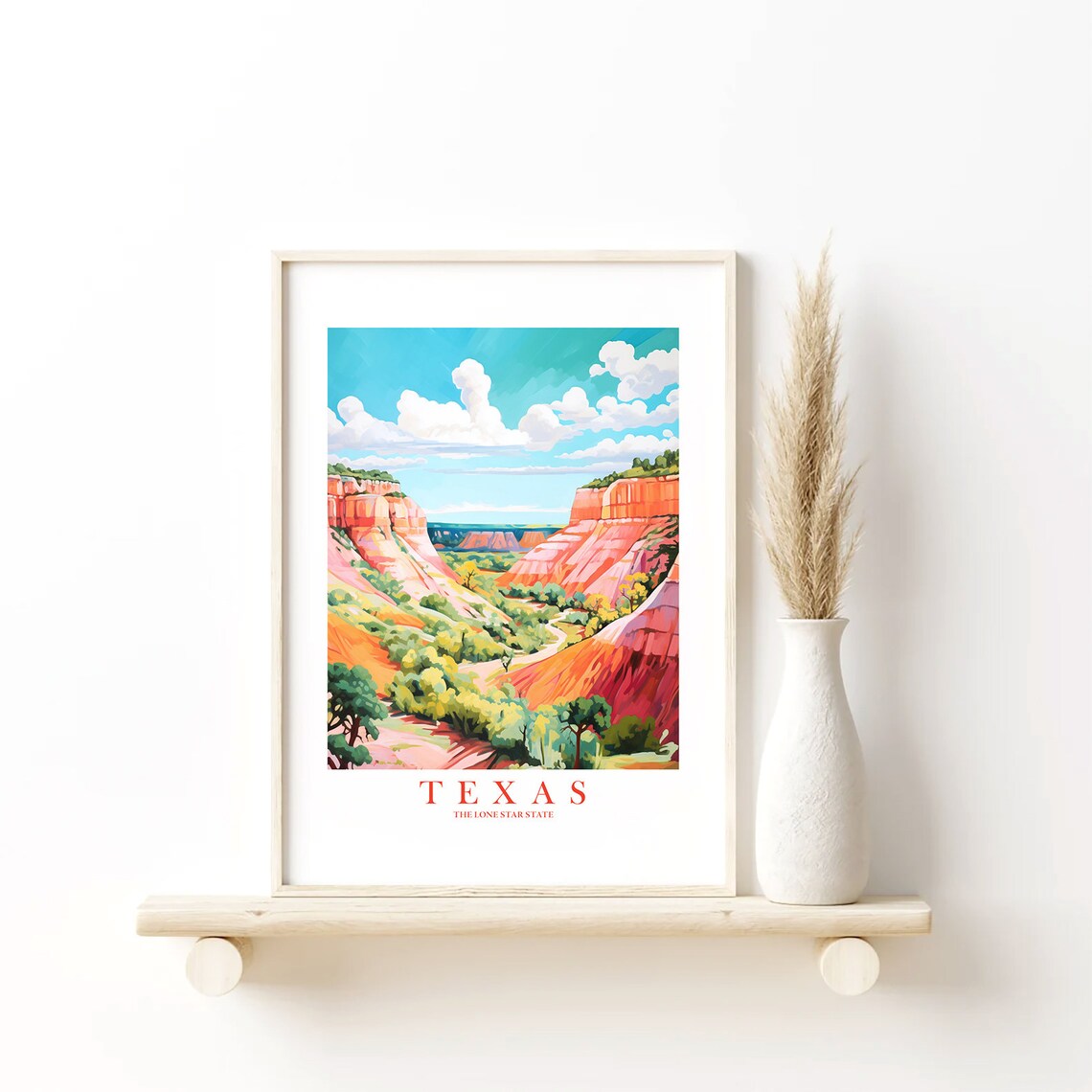 Texas Retro Travel Poster, Lone Star State Landscape