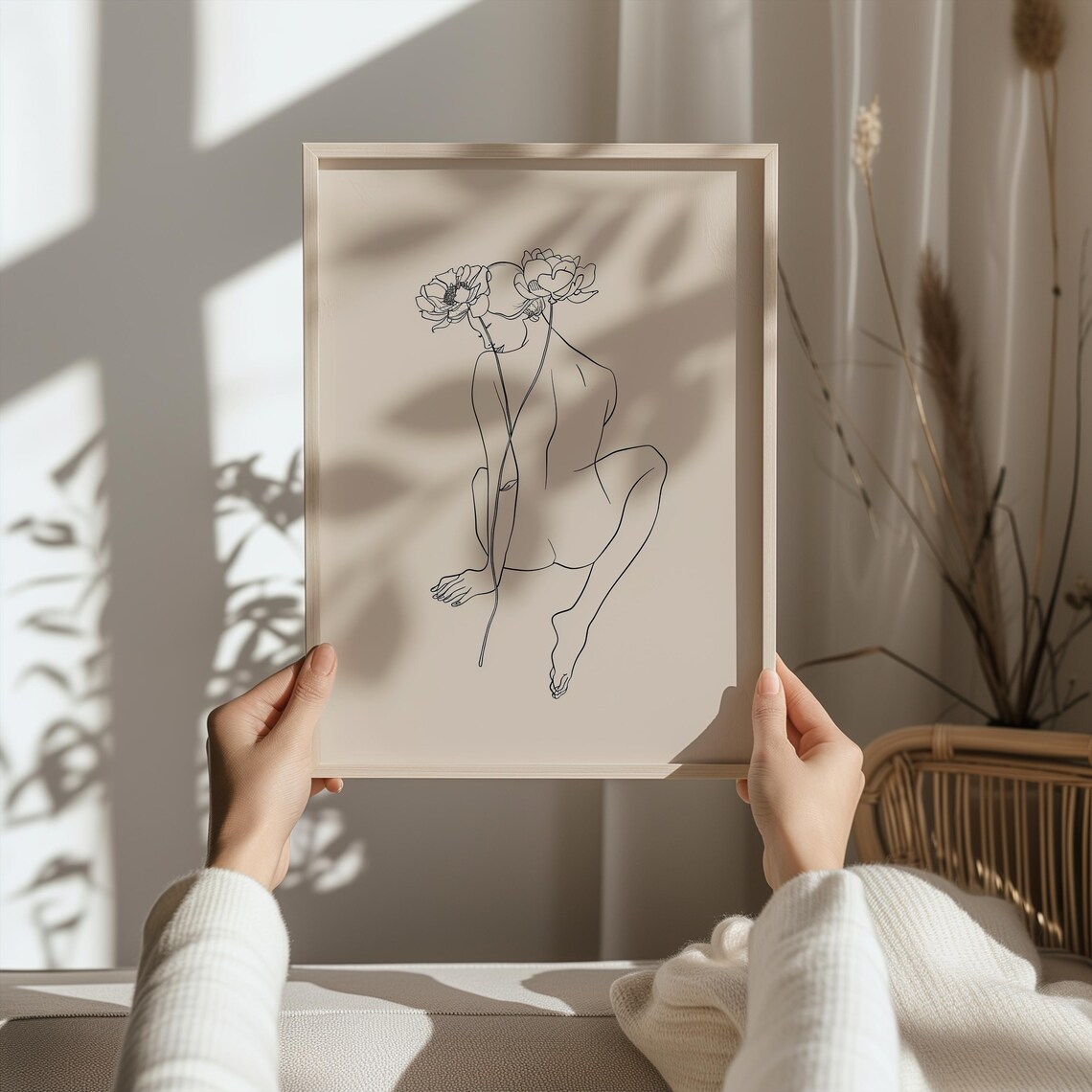 Female Line Drawing Floral Head Minimalist Neutral Figure Poster - Image 6