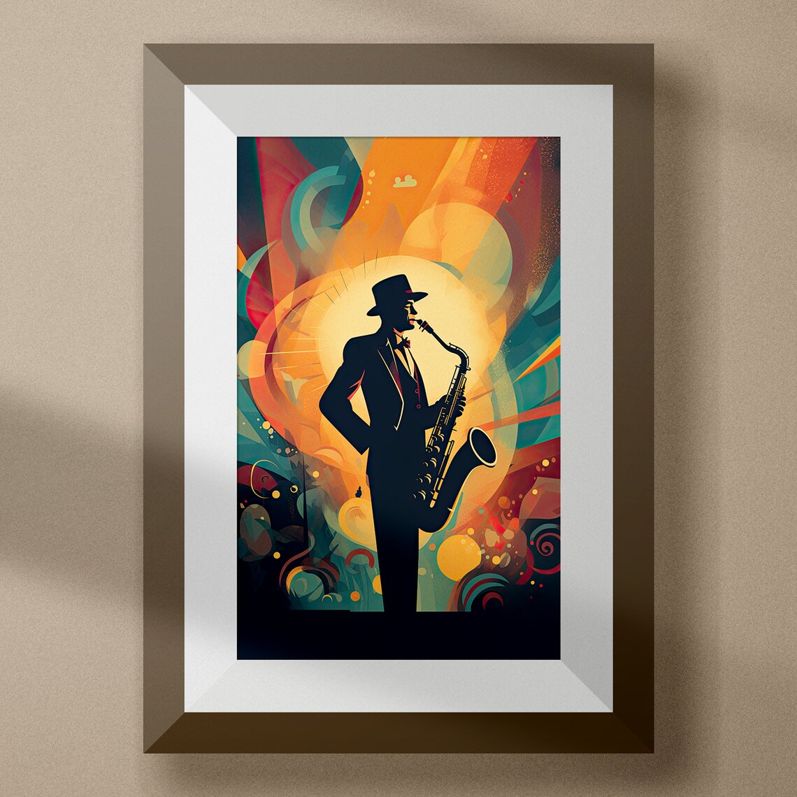 Jazz Saxophonist Silhouette Art Deco Warm Colors Music Poster - Image 5