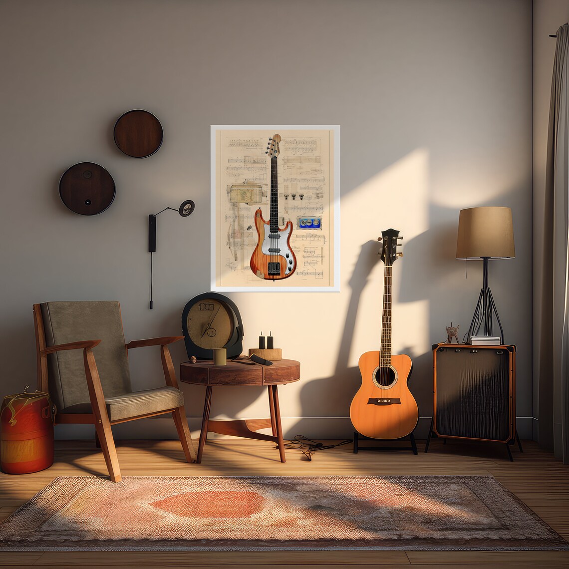 Vintage Bass Guitar Poster, Retro Music Decor - Image 5