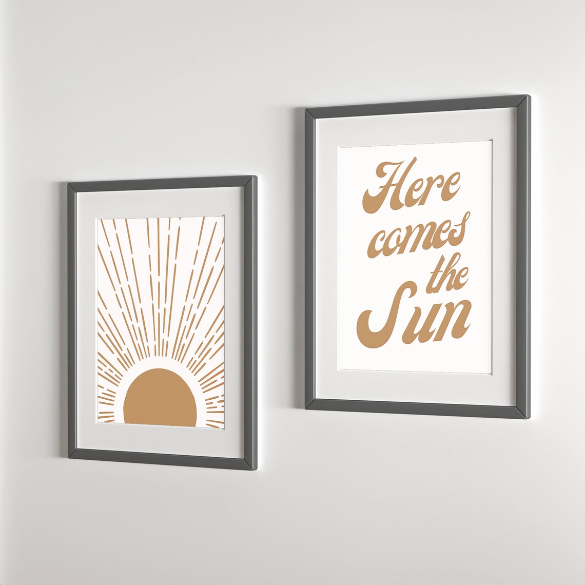 Here Comes The Sun Retro Pair Mustard Sunrise Typography Poster - Image 6