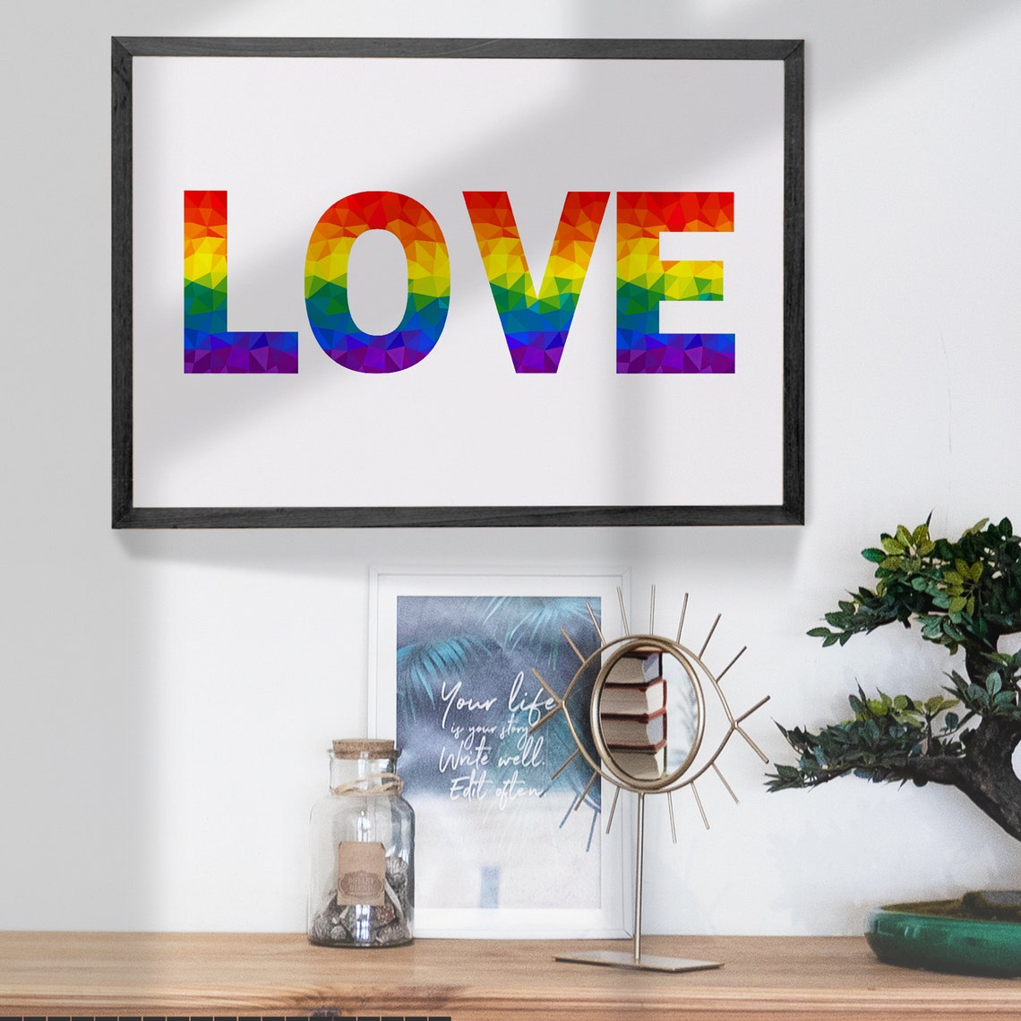 Love Rainbow Geometric Letters Pride Colorful Typography Poster - Image 5