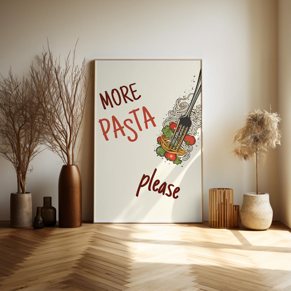 More Pasta Please Spaghetti Fork Illustration Kitchen Fun Poster - Image 4