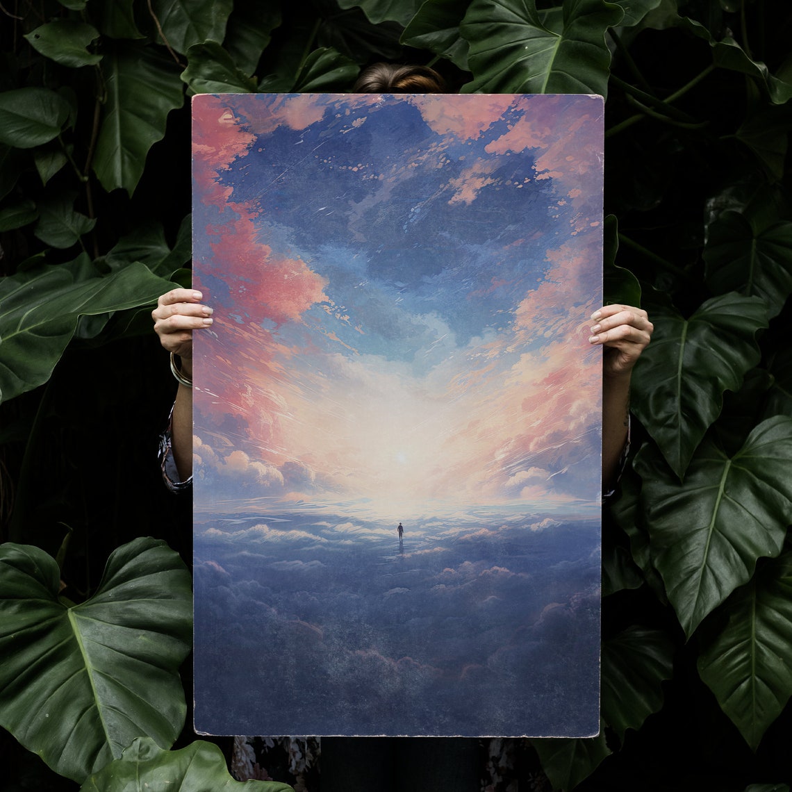 Dreamy Cloudscape Above The Clouds Tiny Figure Sunset Sky Poster - Image 3