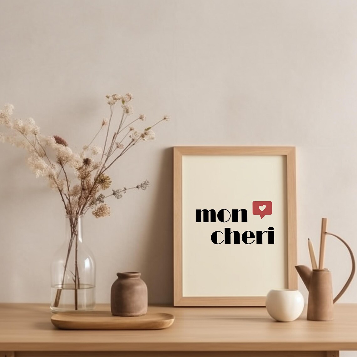 Mon Cheri French Red Heart Speech Bubble Minimalist Love Poster - Image 5
