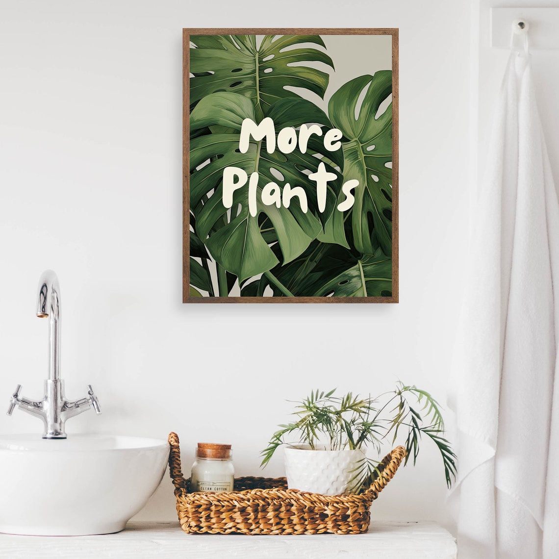 More Plants Monstera Leaves Bold Green Botanical Typography Art Poster - Image 2