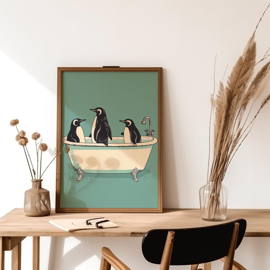 Gentoo Penguins In Clawfoot Bathtub Teal Bathroom Funny Poster - Image 6