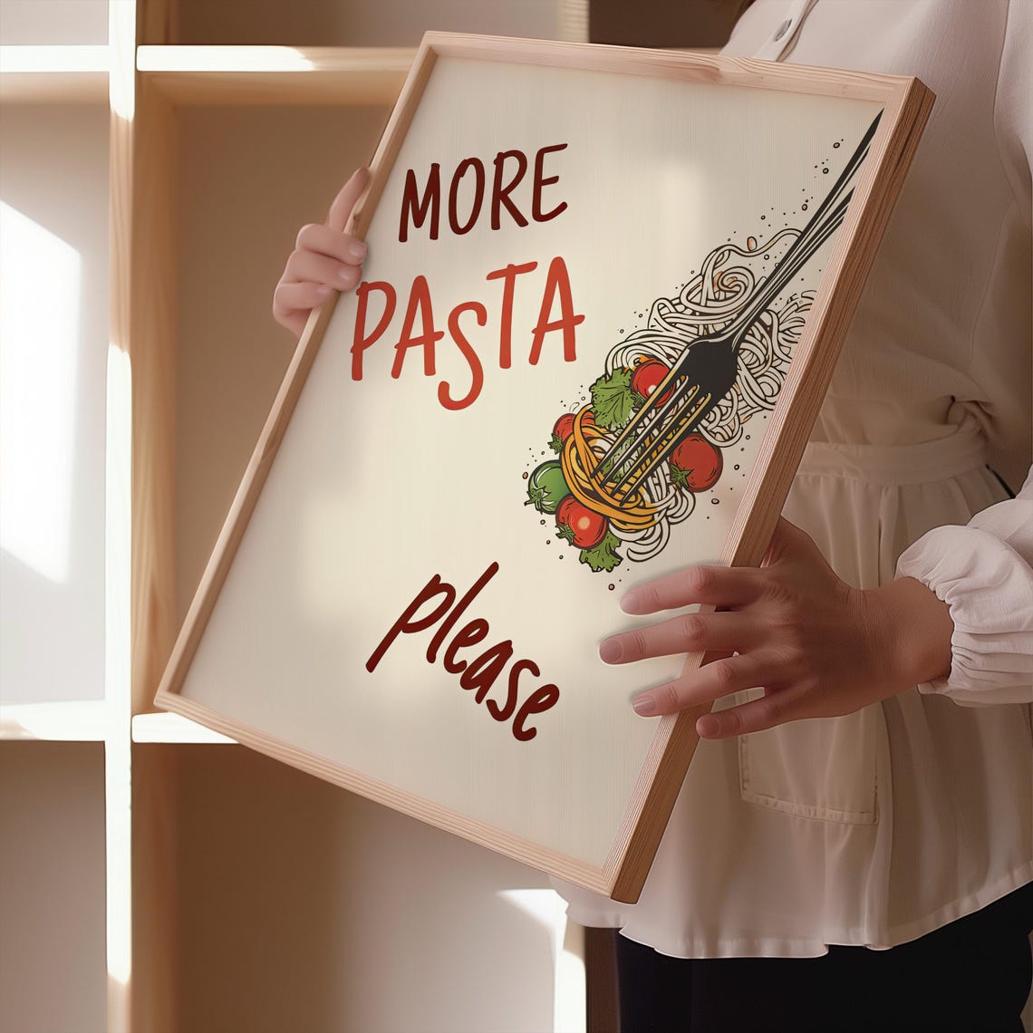 More Pasta Please Spaghetti Fork Illustration Kitchen Fun Poster - Image 2