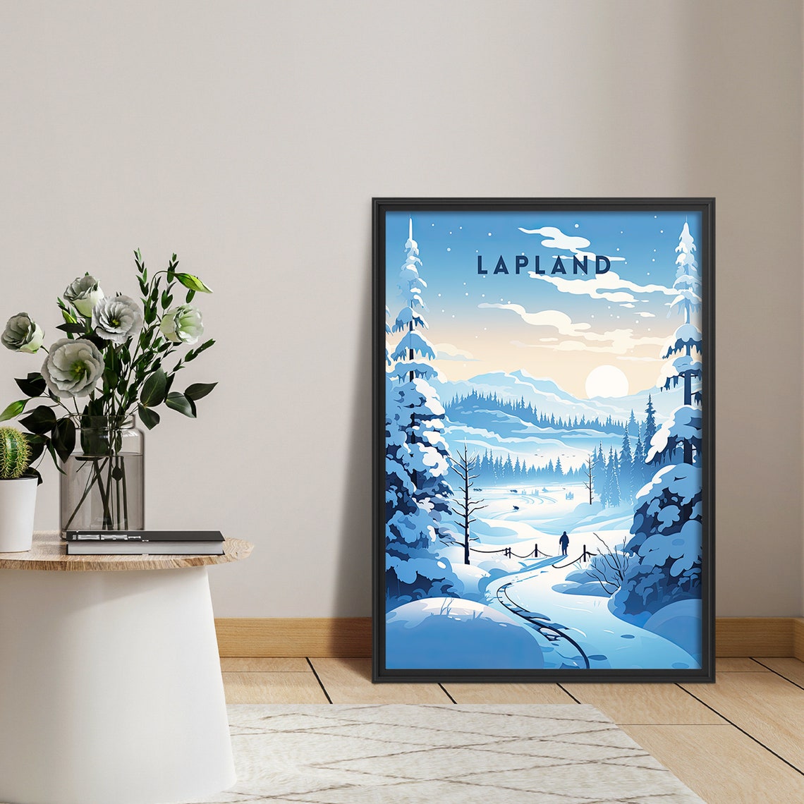 Lapland Travel Lapland Poster Finland Poster Lapland Print Finland Travel Poster Retro Art Print Scandinavian Landscape Snowy Mountains - Image 4