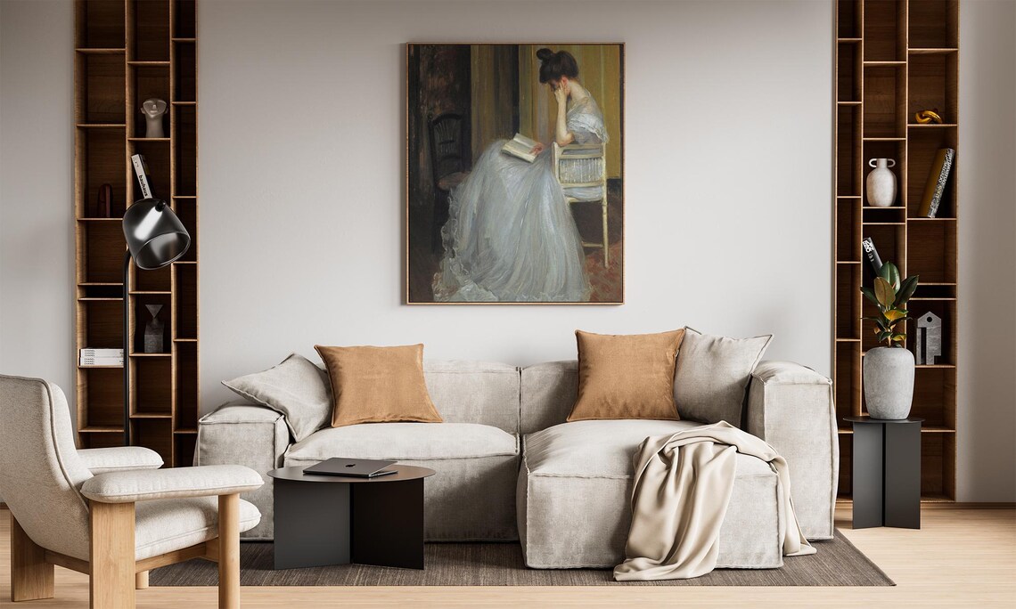 Victorian Woman Reading Book, Vintage Bedroom Art Print - Image 3