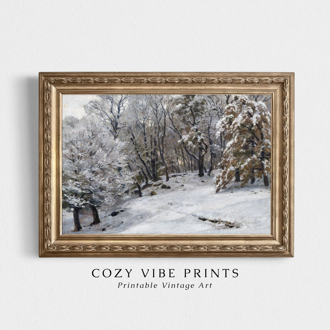 Vintage Snowy Winter Forest Path Snow Covered Trees Landscape Poster - Image 2