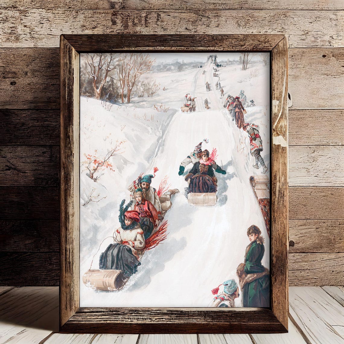 Victorian People Sledding Snowy Hill Vintage Winter Fun Poster - Image 2