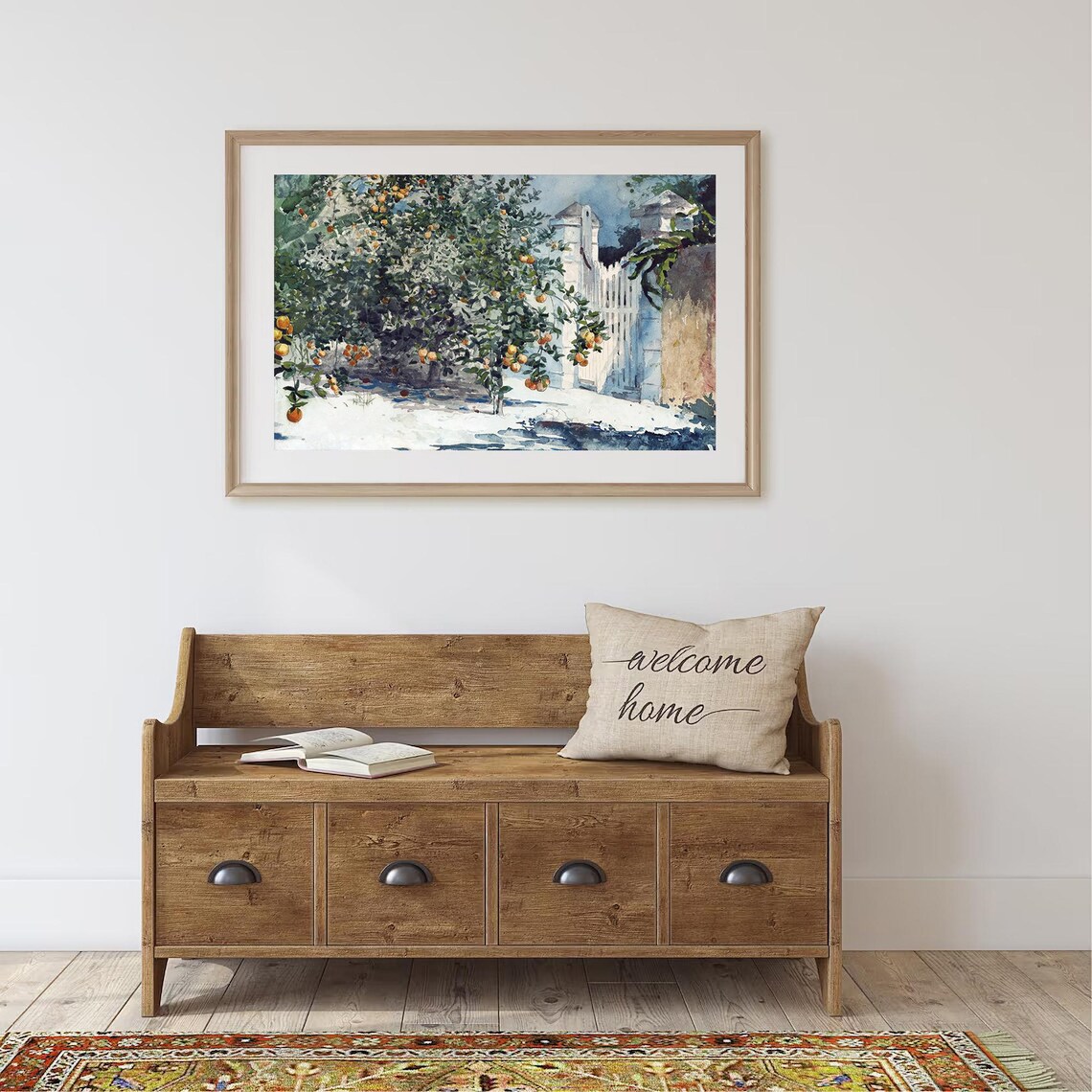 Orange Trees Watercolor Painting Mediterranean Villa Garden Poster - Image 4